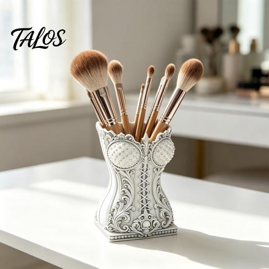 Desktop Stationery Organizer Gothic Makeup Brush Storage Tube, Retro Skull Organizer, Niche Home Decoration Decorative Plastic Holder for Dressing