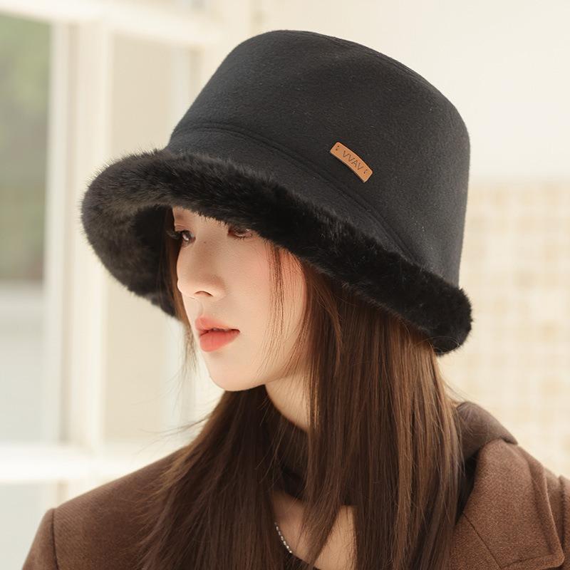 Winter hat women's velvet warm bucket hat retro versatile bucket hat showing washbasin hat