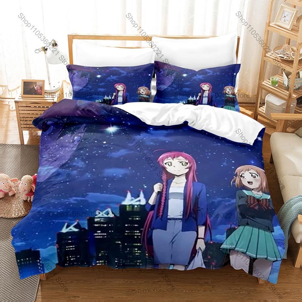 Cool Hataraku Maou Sama Bedding Set Duvet Cover 2 Pillowcases Isekai Comedy Anime Maou Sadao Emi Yusa Fast Food Casual Bedroom D