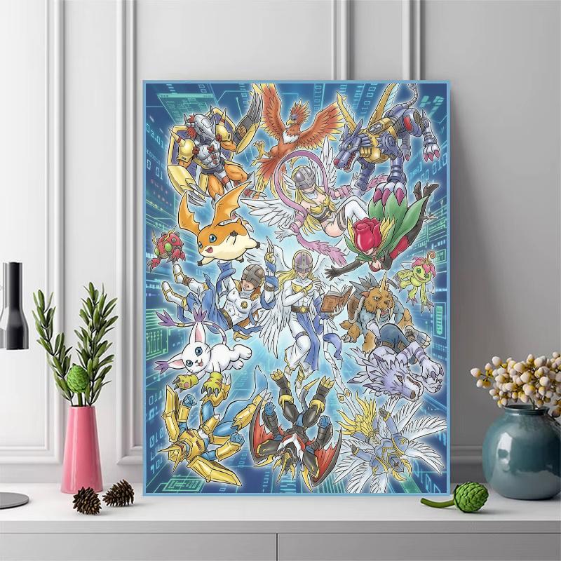 Digimon Adventure Group Art Set Pattern  3pcs 100% Round Full Drill 5D DIY Diamond Painting Embroidery Cross Stitch Rhinestone Décor