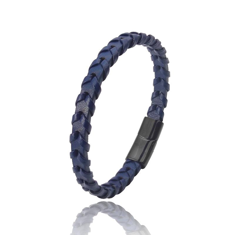 Simple New Style Men's Leather Bracelet Black/Blue/Brown Stainless Steel Buckle Valentine's Day Charm Bangle Gift Jewelry