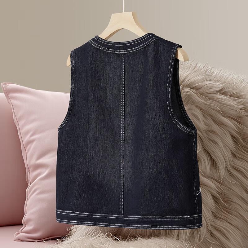 Women's Lyocell Blend Round Neck Denim Vest