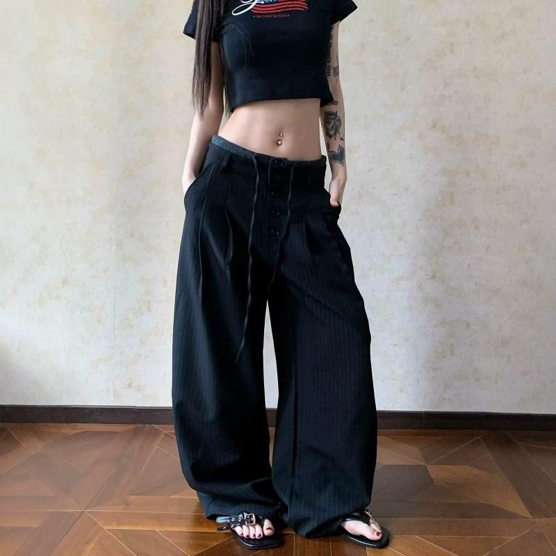 Mens Womens Relaxed Fit Straight Leg Trousers Cotton Blend Striped Casual Pants Lightweight
