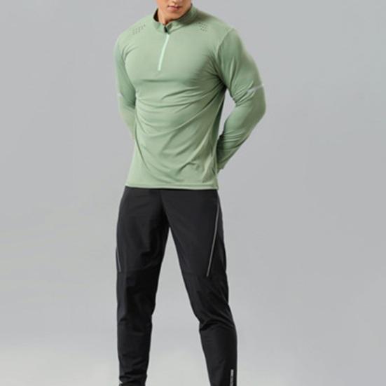 Men Running Shirt Quarter Zipper Athletic Shirt Quick Drying Long Sleeve Pullover Shirt