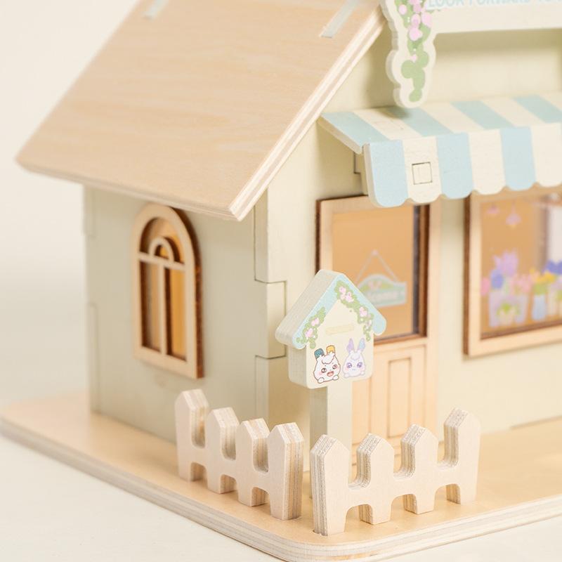Children'S Wooden Doll Room Scene Ornament Night Light Play House Collage Villa Doll House Model Educational Toy