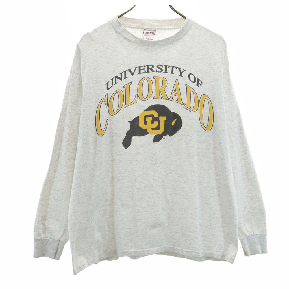 

ONEITA 90-х годов Сделано в США Старый принт с колледжем с авторским правом Футболка с длинным рукавом Одинарный шов Мужская Б/У