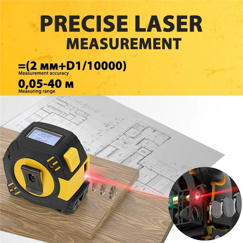 Premium-Laser Tape Measure 2 In 1 LCD Display Laser Distance Meter High-Precision Intelligent Ruler Steel Measuring Tool