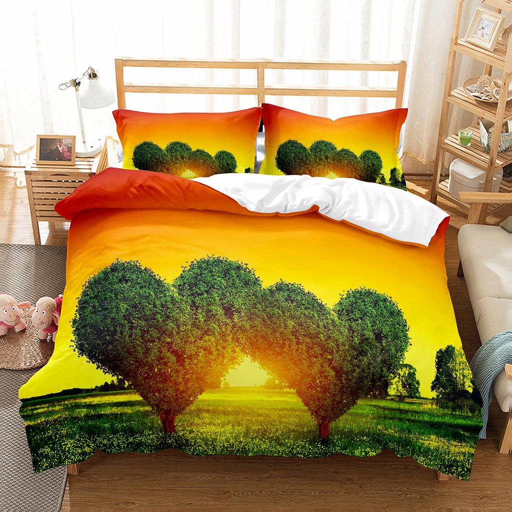 Love Heart Duvet Cover Set Romantic Polyester Comforter Cover Twin Full Size For Couple Girlfriend Bedroom Decor Bedding Set