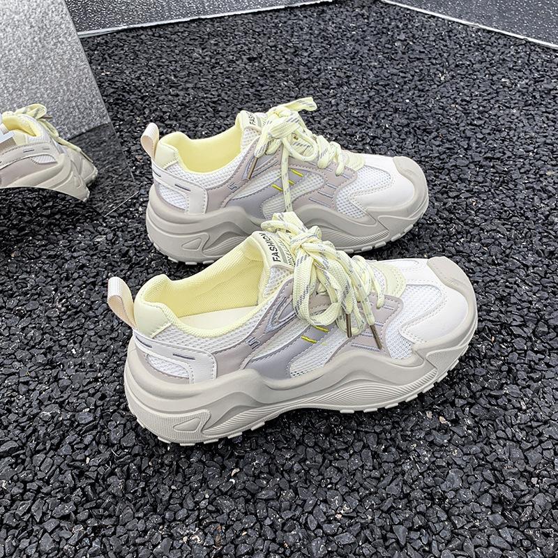 

2025 spring and autumn new Internet celebrity color matching platform dad white shoes women round head lace-up sports and leisure shoes women 40