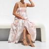 Womens Summer Boho Floral Dress Spaghetti Strap Square Neck Ruffle Casual Flowy A-Line Beach Swing Party Long Sundress Sleeveless Maxi Dress for Women
