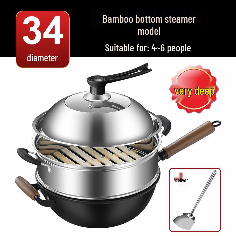 Vintage Non-Stick Cast Iron Skillet Wok for Gas Stove & Induction Cookers