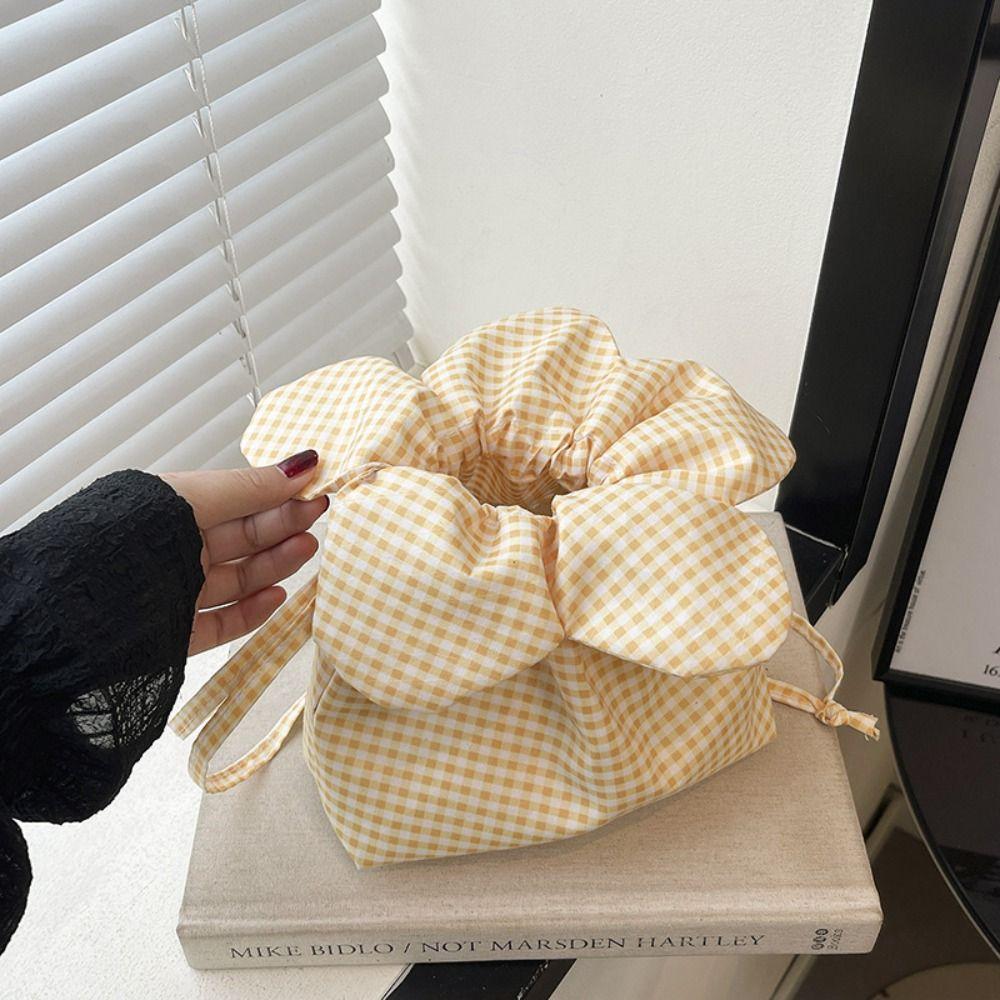 Korean Style Plaid Drawstring Bag Printing Shoulder Bags Literary Small Crossbody Bag Shopping