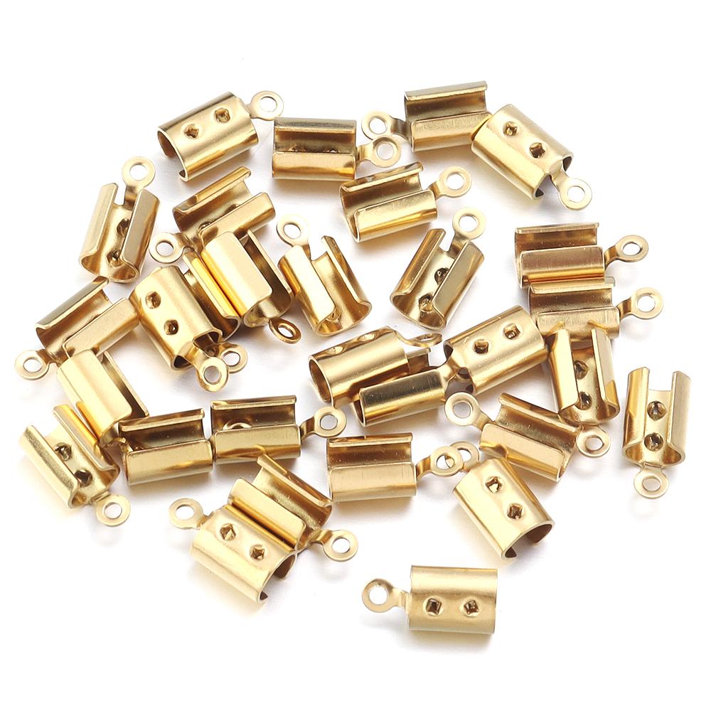 High Quality Stainless Steel Crimp End Beads Caps Leather Cord Clip Tip Fold Crimp Bead Bracelet Connectors For Jewelry Making