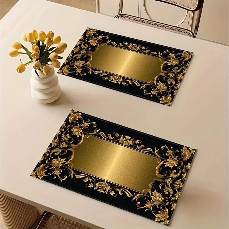 4pc [Elegant Placemats] The Elegant Golden Linen Placemats Are Suitable for Kitchen Dining and Coffee Heat-resistant Placemats