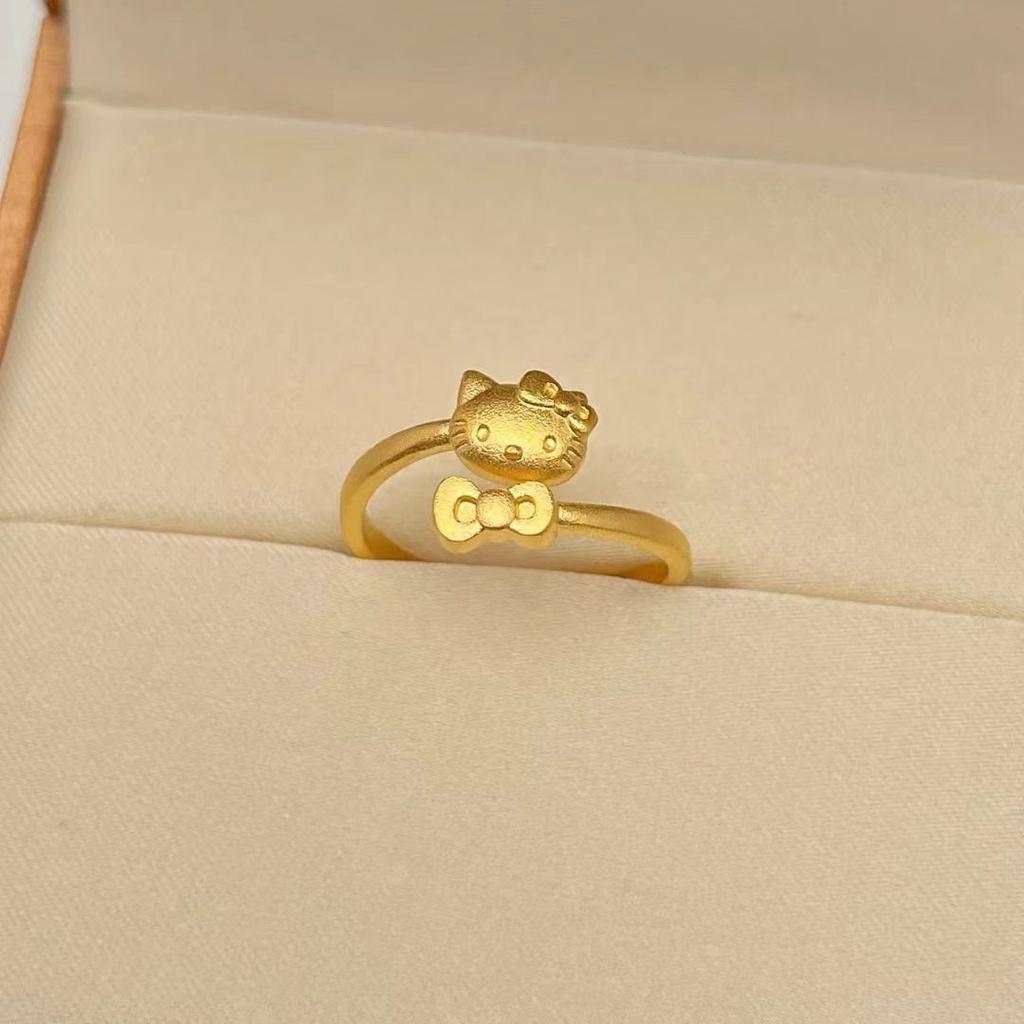 Gold Tone Playful Kitty Cat Ring Adjustable Size Cute Finger Jewelry For Fashion Couples