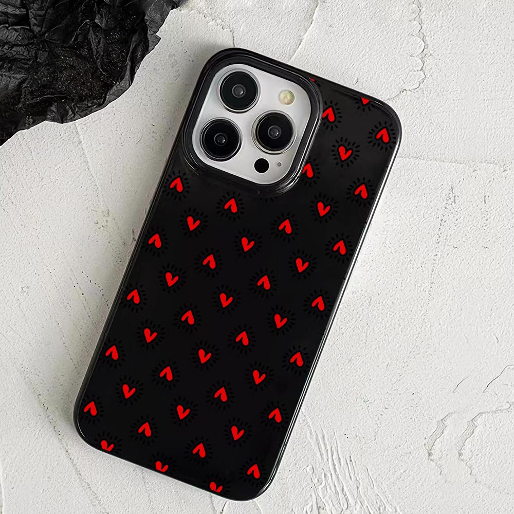 Black Red Heart Pattern Phone Case For iPhone 17 16 15 14 Plus 13 12 11 Pro MAX 17 Air Cute Love Art Protective Shell Cover