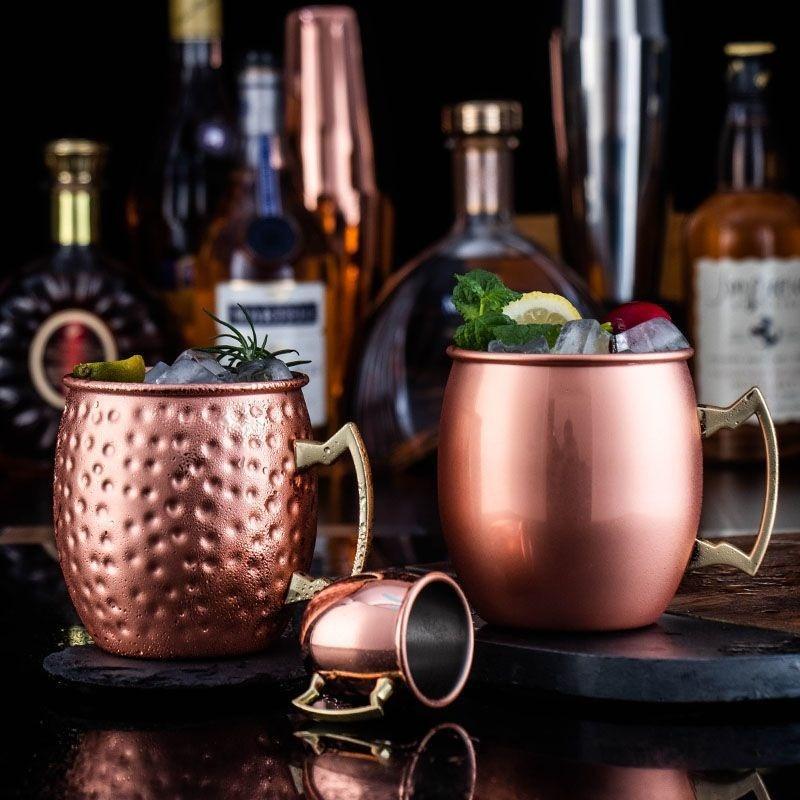 Nouveaux Mugs Moscow Mule en Acier Inoxydable Métal Plaqué Cuivre Martelé Anti-Chute Mugs à Bière Mugs à Cocktail Bar Banquet Mugs à Boire