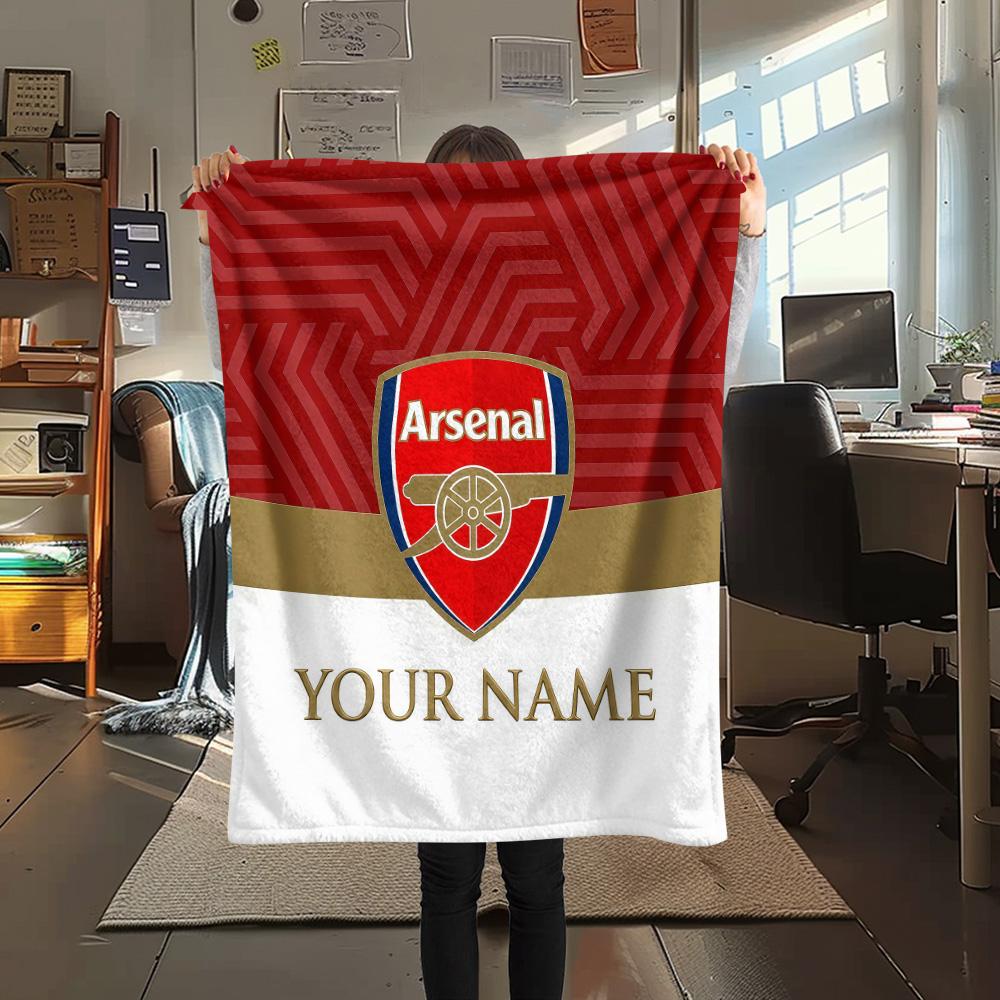 Custom Name Arsenal Football Club Flannel Blanket, High Quality Comfortable for All Seasons, Home Decor, Warmth and Comfort