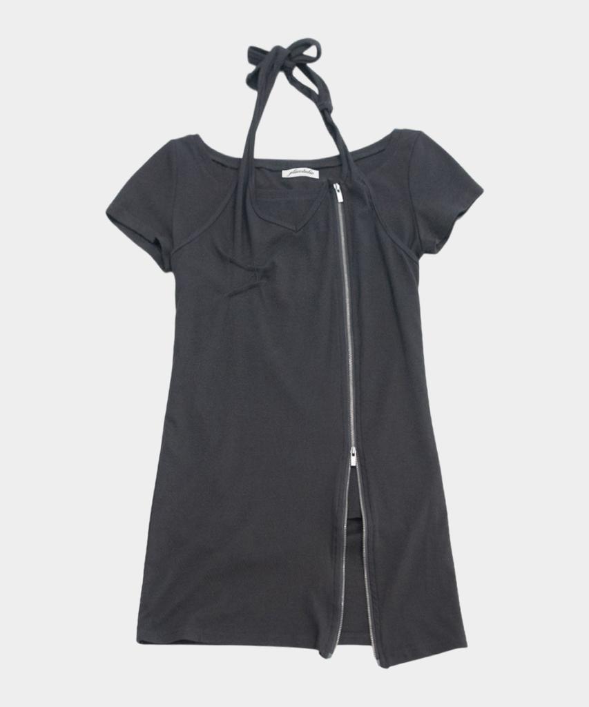 PLACE STUDIO Halter Neck Strap Multi-Zipper Point Layered Sleeveless T-Shirt Set_2 Colors