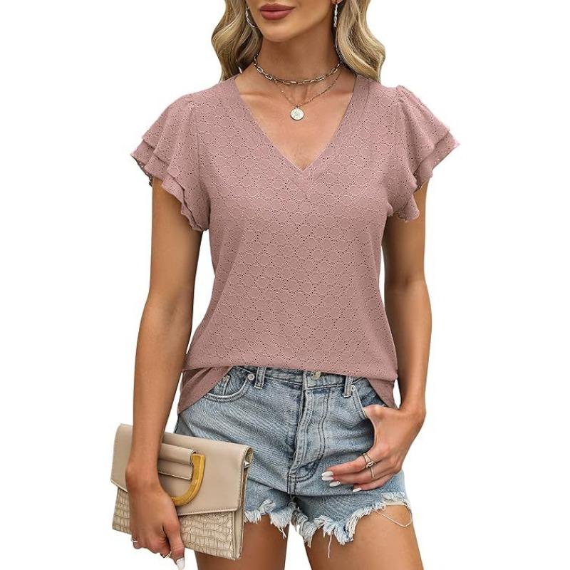 

YYFS Женская мода Повседневная Летняя Весна Однотонный Принт Короткие Рукава V-образный Вырез Блузки и Рубашки XXL