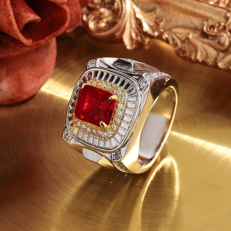 Luxury Red Brilliant Cubic Zirconia Wedding Ring for Gift Female Men Elegant 25 Sterling Silver  Accessories Statement