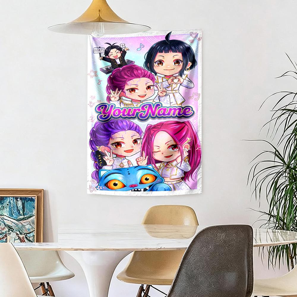 Demon Hunter Girls Custom Your Name Wall Decor Tapestry Art For Pet Memorial Birthdaywedding Party Backdrop Family Gift