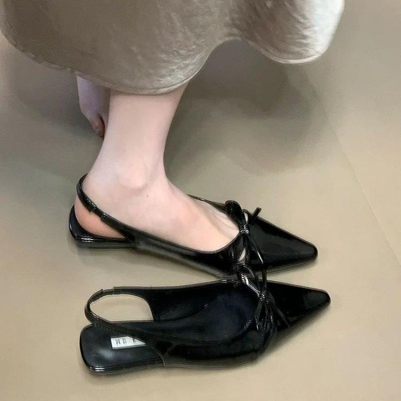 

Красивые французские сандалии с острым носком и бантом, новый нишевый дизайн, универсальные, для работы, свиданий, женская обувь 37 чёрный