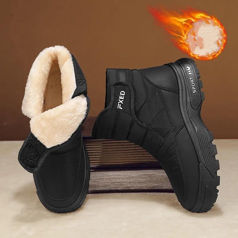 Kältefeste Schneestiefel Herren Winter Plus Samt Dick Warm Klettverschluss Große Baumwollschuhe