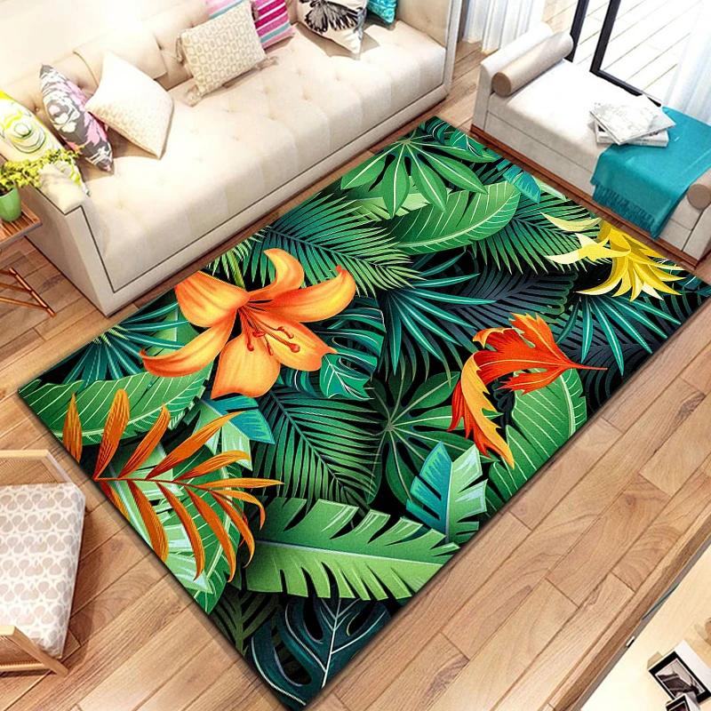 Tropical Leaf Pattern Rug for Bedroom Living Room Carpet for Kitchen Floor Mats Home Decor Non-Slip Floor Pad Rug