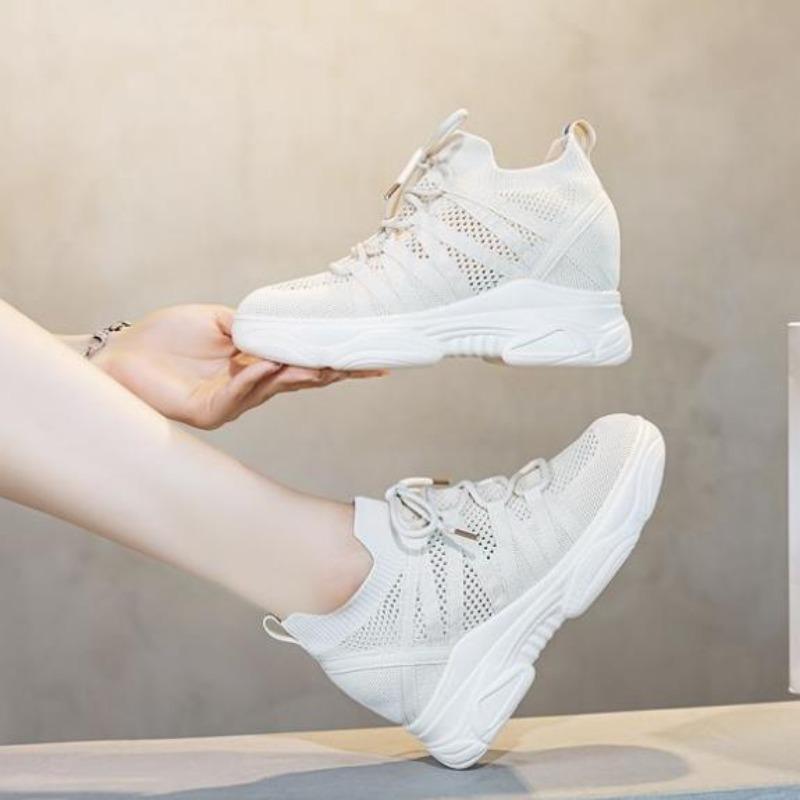 Fashion 6cm Air Mesh Sock Knitted Platform Wedge Flats Spring Hollow Chunky Sneaker Breathable Comfy Women Sandals Slides Summer Shoes