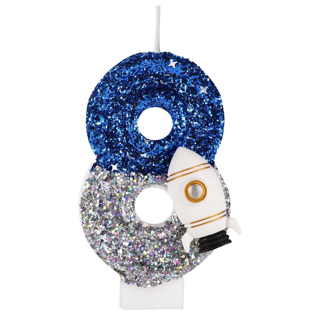 Spaceship Astronaut 0-9 Universe Sparkler Candle for Birthday Cake Boy, Topper for Party Decorations Anniversary Celebrations