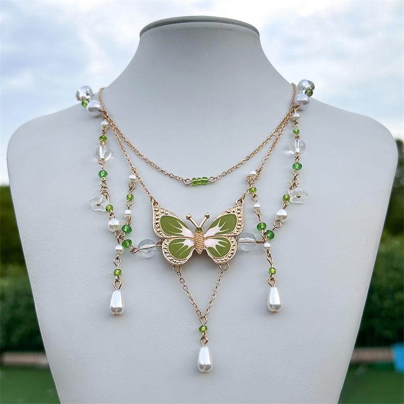 Green Butterfly Necklace Asymmetric Butterfly Choker Fairycore Necklace Green Fairy Necklace