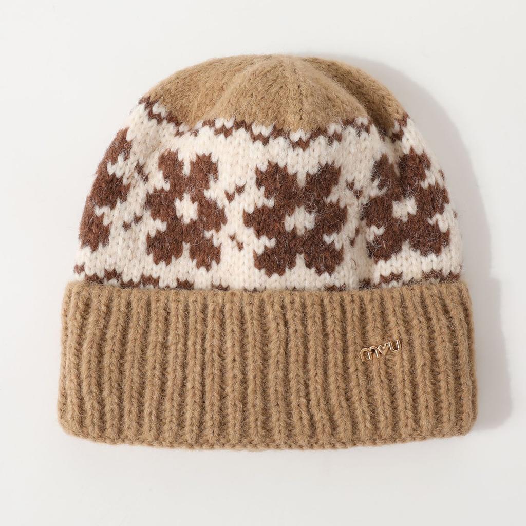 Retro Literary Children's Jacquard Knitted Hat Autumn and Winter Thickened Versatile Woolen Hat for Boys and Girls Cold Hat Melon Skin Hat