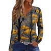 Women's Long Sleeve V-Neck T-Shirt with Button and Halloween Print Casual Top