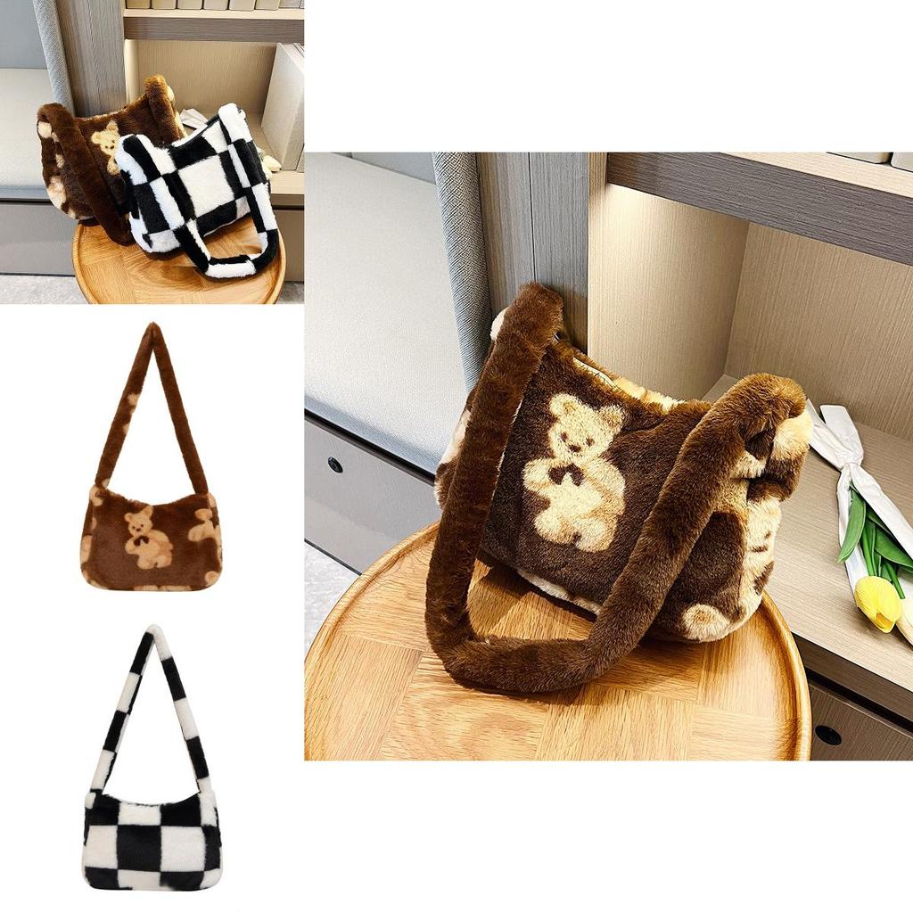 Adorable Plush Crossbody Bag Cute Bear Design Soft And Sweet Korean Style