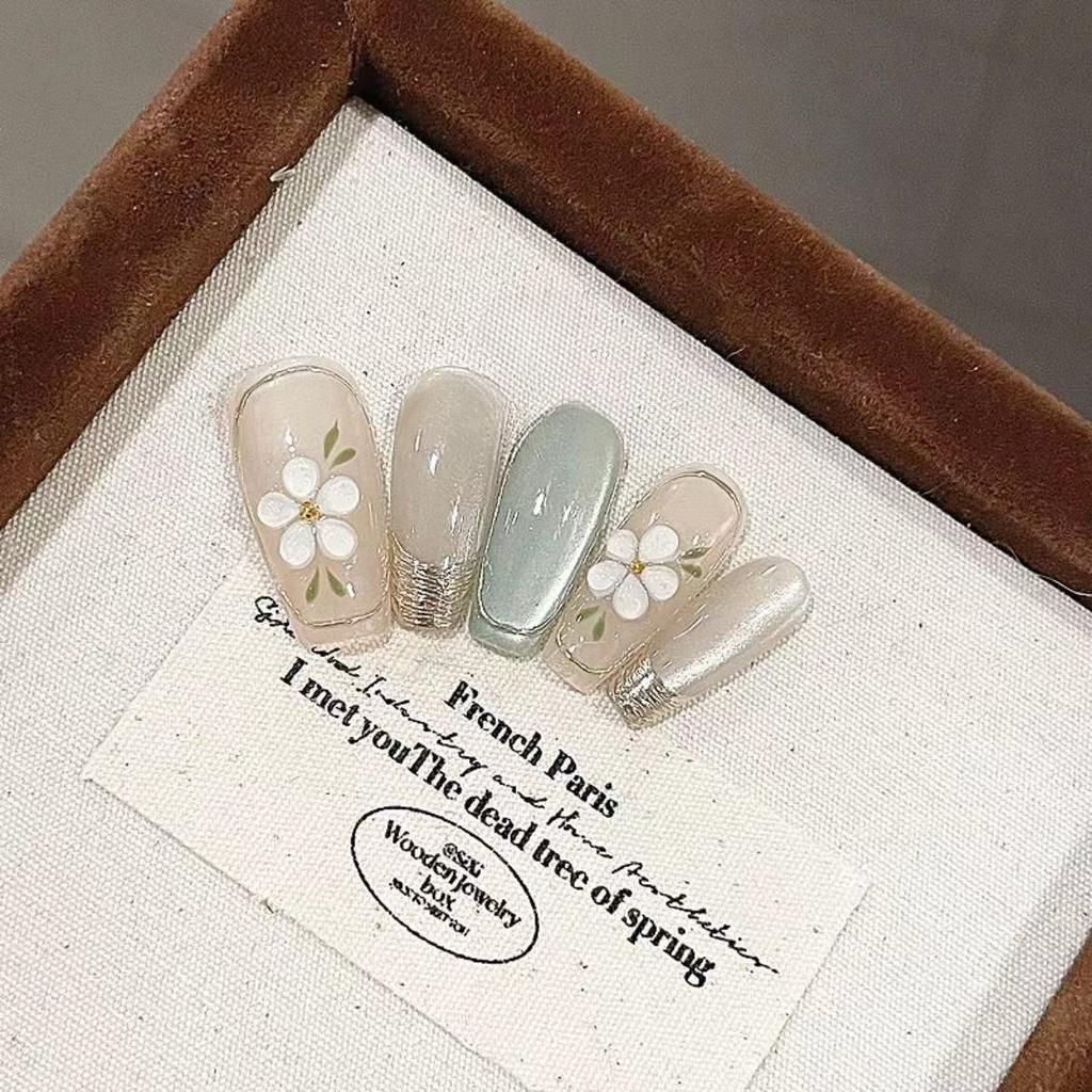 Pure Hand-made Phototherapy Wear Nail Tablets Changdao Iced Tea Wear Nail Finished Product Reusable Nail Patches