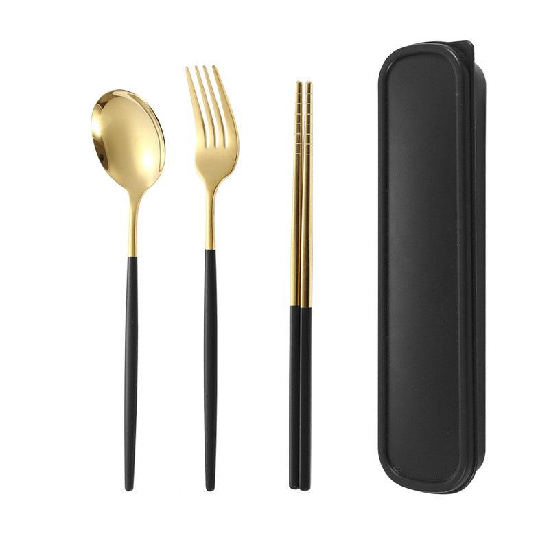 Portable Stainless Steel Cutlery, Chopsticks, Forks, Spoons, Four Piece Set One Size чёрный