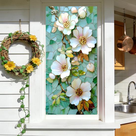Film de fenêtre floral pour la vie privée, amovible, statique, film de protection de la vie privée, film de fenêtre décoratif imperméable pour la maison, la salle de bain, la cuisine
