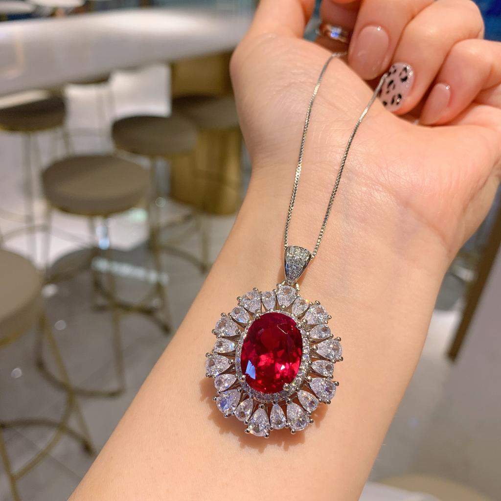 Jewelry Retro Simulation Red Glass Stone Jewelry Set, Main Stone Pendant Ring 12 * 16