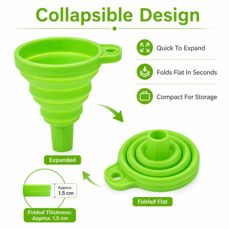 3pcs /Pack Food-Grade Silicone Collapsible Funnel Portable Folding Telescopic Funnel For Kitchen & Household Liquid Dispensing