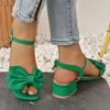 Sweet Square Toe Pu Big Bowknot Decoration Sandals Women Medium Heels Sandals Size 43 Ankle Strap Shoes Women Summer