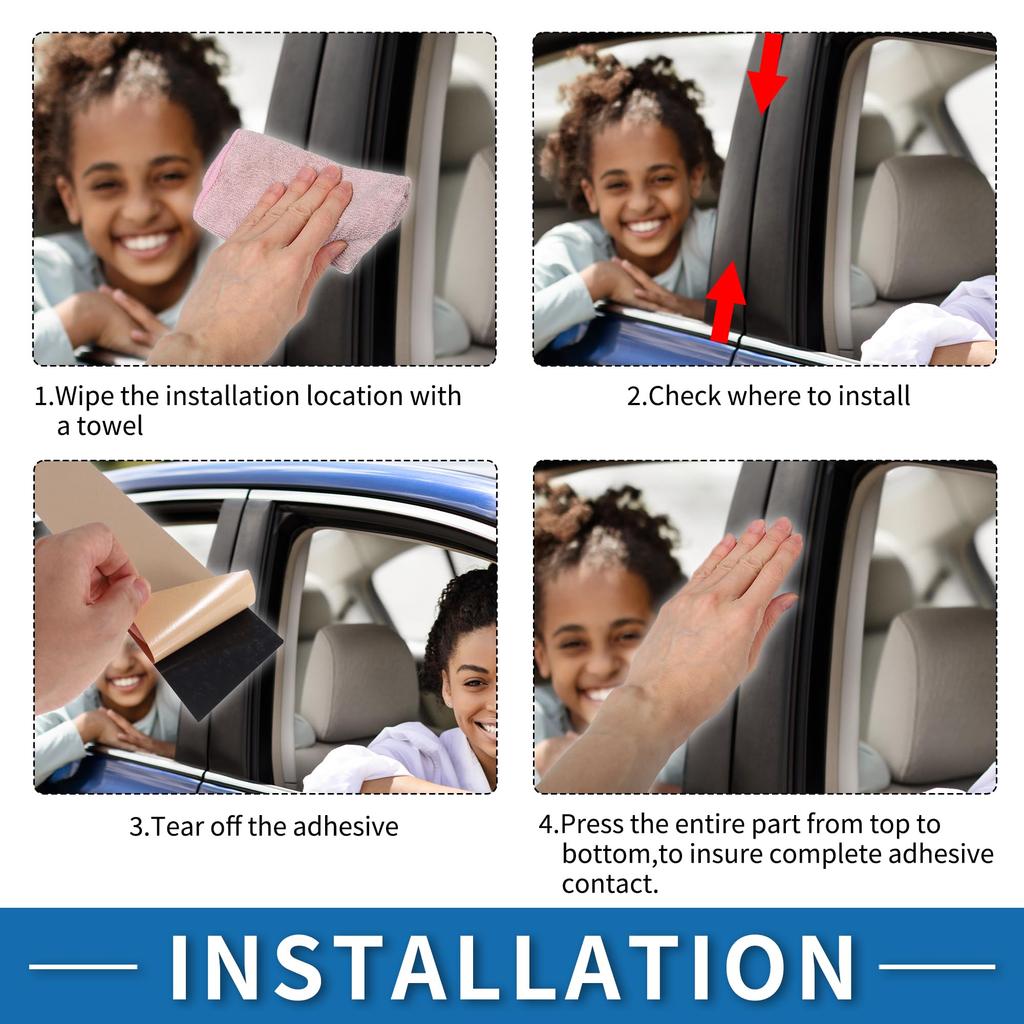 ABSOPRO Door Pillar Window Trim Stickers for Pillar Door Outer Exterior Covers for VW Touran Silver Tone Anti-Scratch Posts, 2016-2019,