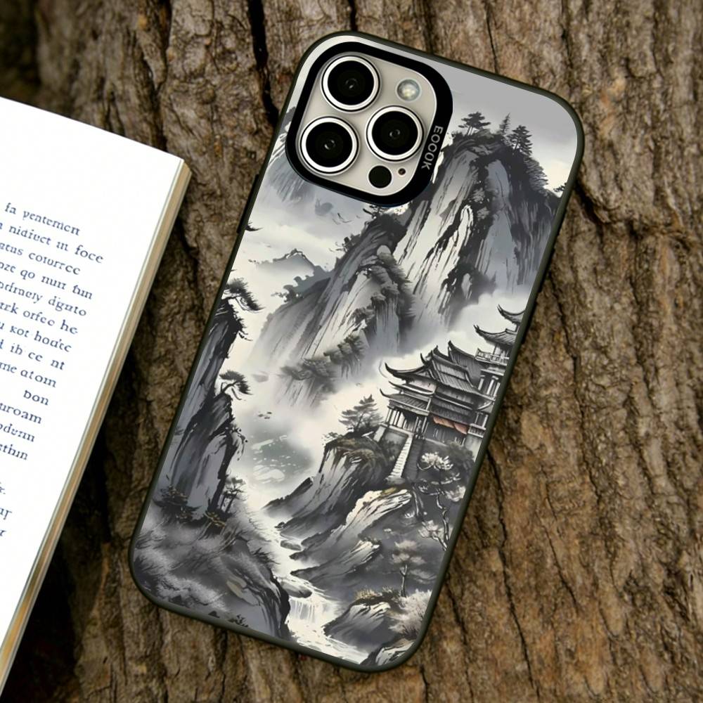 Classical Chinese Landscape Phone Case For iPhone 17,16,15,14,13,12,11 Plus,Pro Max,XS,Colorful Silver Phone Case Funda Cover
