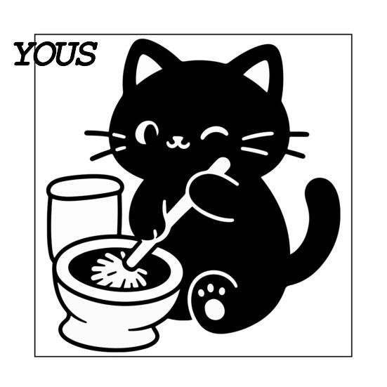 Decorative Tiles Stickers Funny Black Cat Toilet Sticker, Cute Cartoon Bathroom Wall Decal, PVC Waterproof Removable Tank Sticker for Washroom