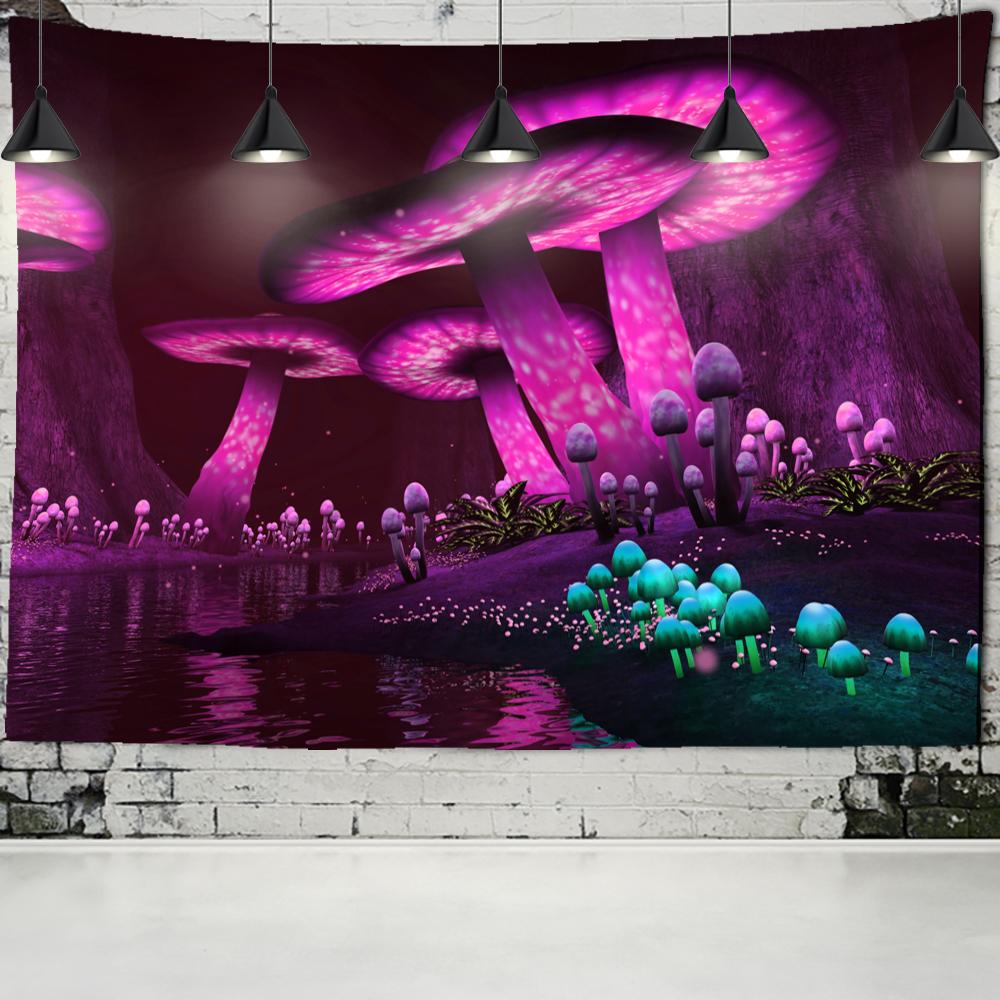 Tapeçaria de cogumelo psicodélico para pendurar na parede, mandala boêmia, bruxaria, mistério, decoração de dormitório, quarto