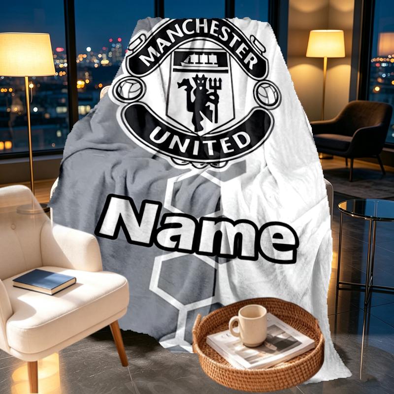 Custom Name Personalized Manchester United F.C Print Blankets, Home Decor, Bedroom, Sofa, Camping, Couch, Gifts for Birthday Christmas