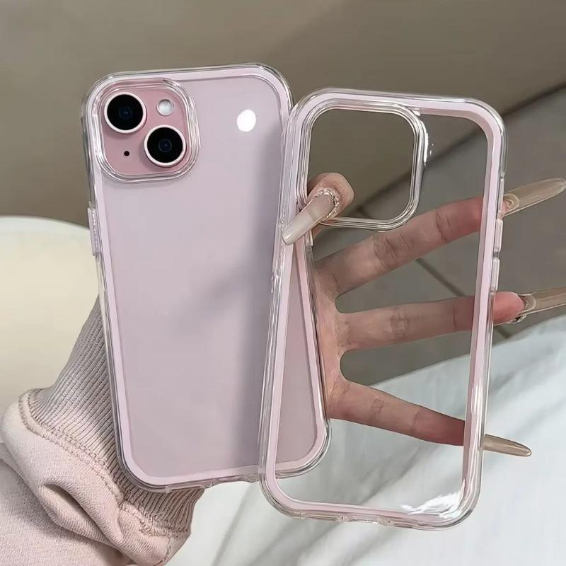 Luxury Clear Color Frame Phone Case For iPhone 17 Pro 16 15 14 13 12 11 17 Pro Max Shockproof Bumper Protective Soft Back Cover