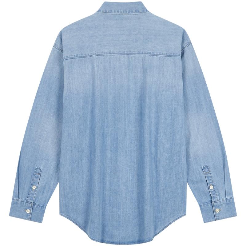 Calvin Klein American Vintage Casual Light Blue Washed Cotton Loose Denim Shirt Women Shirts 47D752G