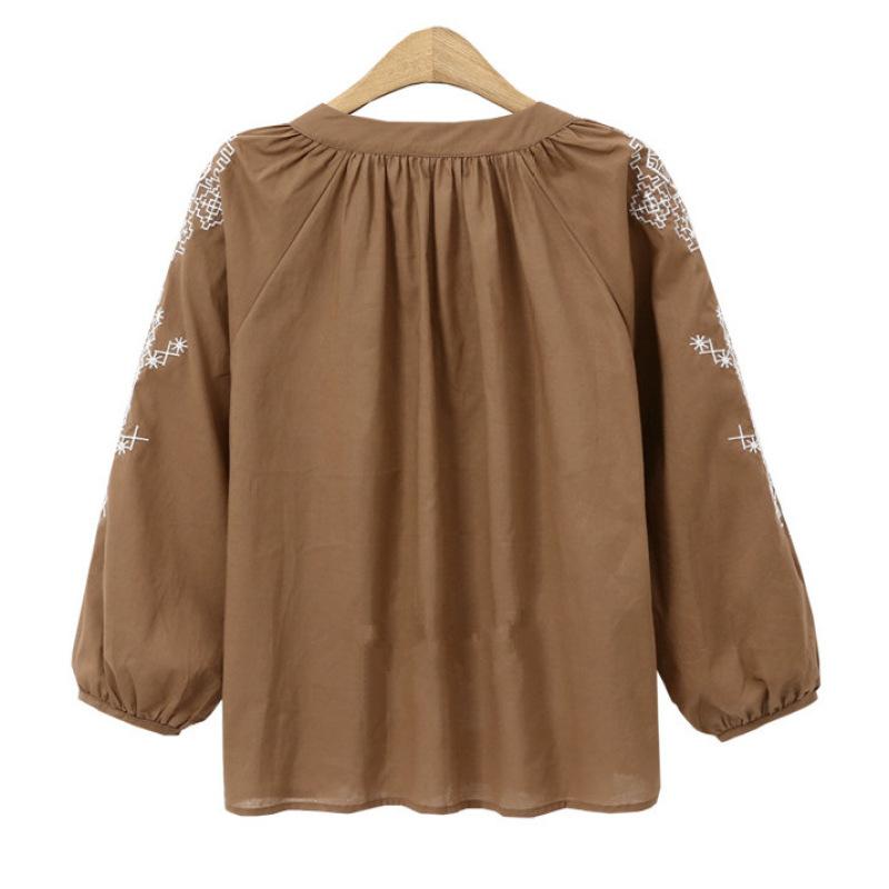 Tooxika New Large Size Women's Tops Ethnic Style Embroidered Blouse Tassel Drawstring Shirt