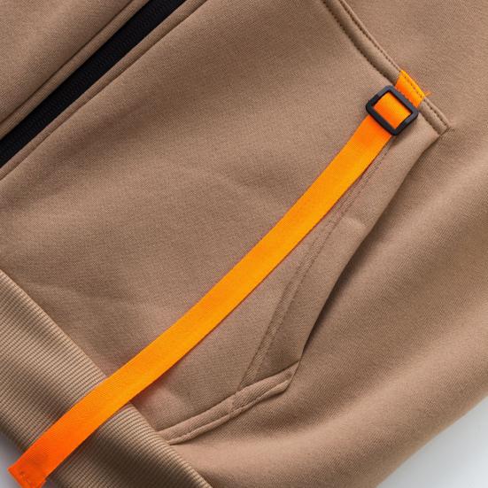 Men Hooded Jacket Autumn Winter Zip-up Hoodie Multi-Pocket Fleece Lined Sweatshirt Jacket for Daily